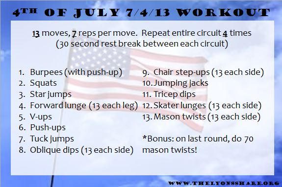 4th of July Circuit Workout no equipment required! 4th of July Circuit Workout no equipment required!