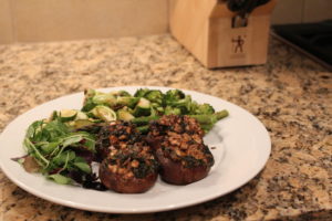 stuffed mushroom caps and veggies