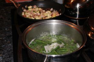 boiling green beans and sauteing veggies