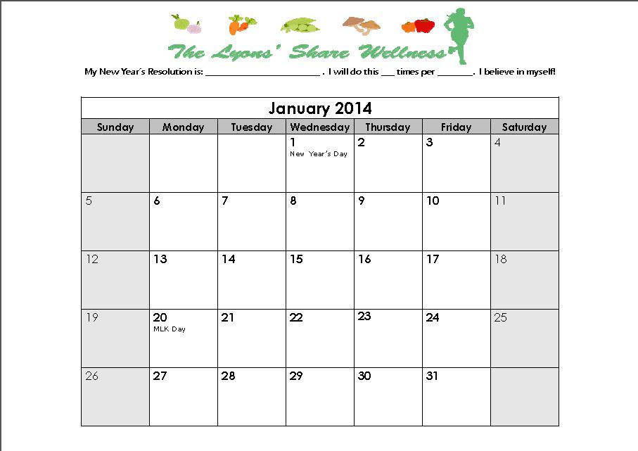 Lyons Share New Years Resolution Calendar